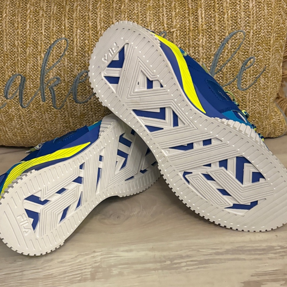 #168 Fila Men’s  Sneakers in Blue and Neon Yellow sz 11 - Picture 6 of 6